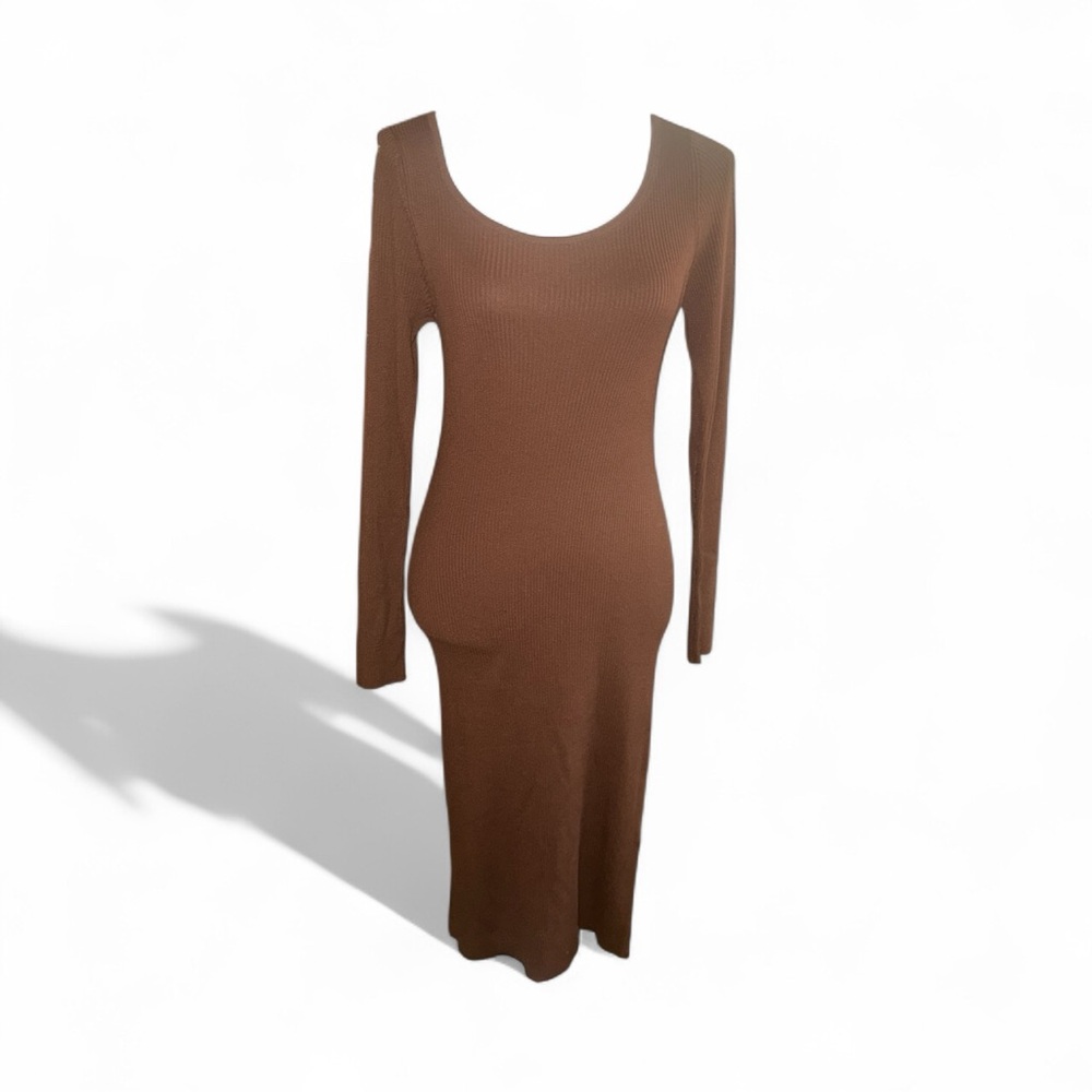 ✨ Vero Moda Brown Ribbed Knit Maxi Dress w/ Crisscross Back – L BNWT